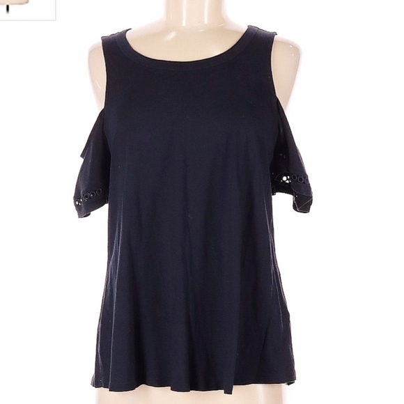 Jow Fresh Navy Blue Short Flutter Sleeve Cold Shoulder Top Women's Medium M EUC - Picture 1 of 6